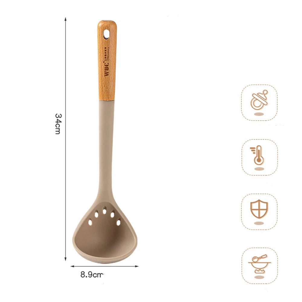 Silicone Cooking Utensils Set with Wooden Handle - Heat-resistant and Non-stick Kitchenware