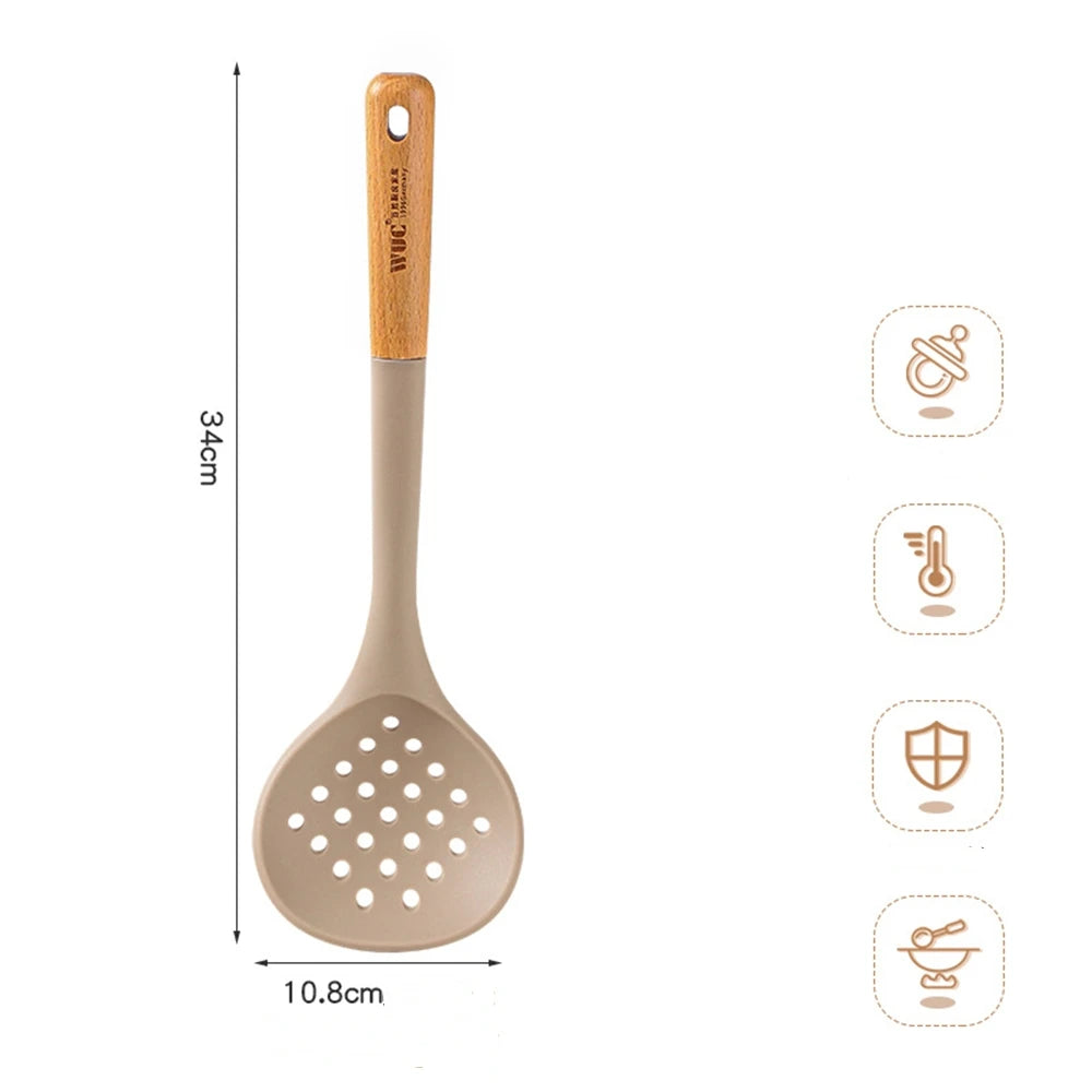 Silicone Cooking Utensils Set with Wooden Handle - Heat-resistant and Non-stick Kitchenware
