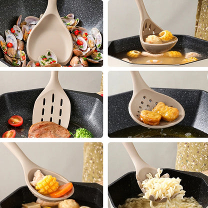 Silicone Cooking Utensils Set with Wooden Handle - Heat-resistant and Non-stick Kitchenware