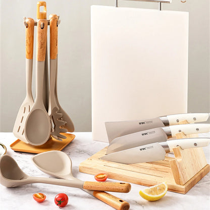 Silicone Cooking Utensils Set with Wooden Handle - Heat-resistant and Non-stick Kitchenware