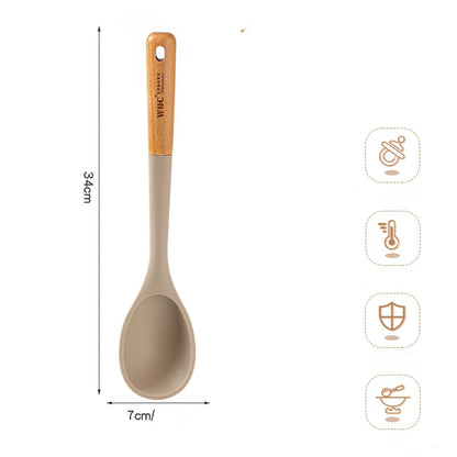 Silicone Cooking Utensils Set with Wooden Handle - Heat-resistant and Non-stick Kitchenware