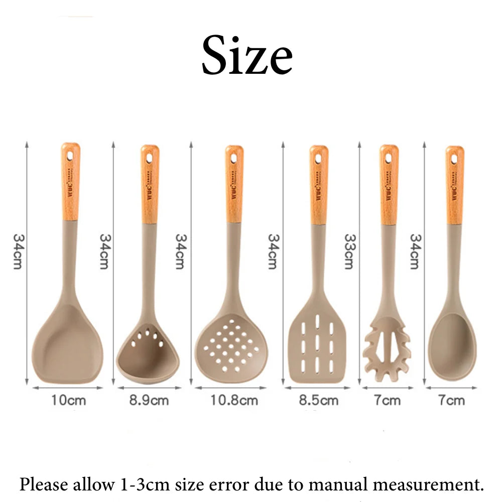 Silicone Cooking Utensils Set with Wooden Handle - Heat-resistant and Non-stick Kitchenware