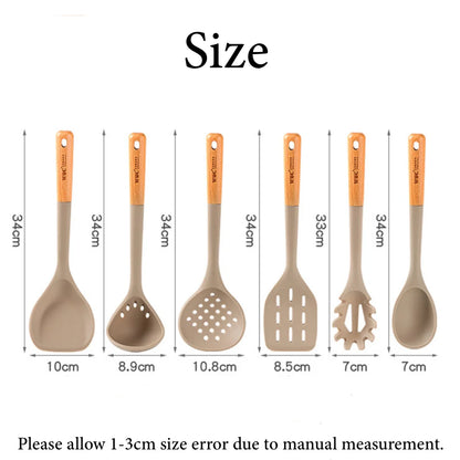Silicone Cooking Utensils Set with Wooden Handle - Heat-resistant and Non-stick Kitchenware