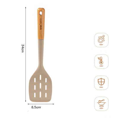 Silicone Cooking Utensils Set with Wooden Handle - Heat-resistant and Non-stick Kitchenware