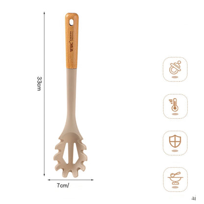 Silicone Cooking Utensils Set with Wooden Handle - Heat-resistant and Non-stick Kitchenware