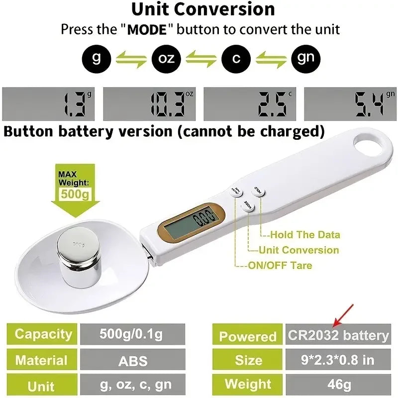 Mini Digital Kitchen Spoon Scale - High Precision Scale (500g/0.1g) with LCD screen display 