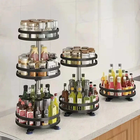3-Layer 360° Rotating Spice Rack – Non-Slip Carbon Steel Organizer for Jars & Seasonings