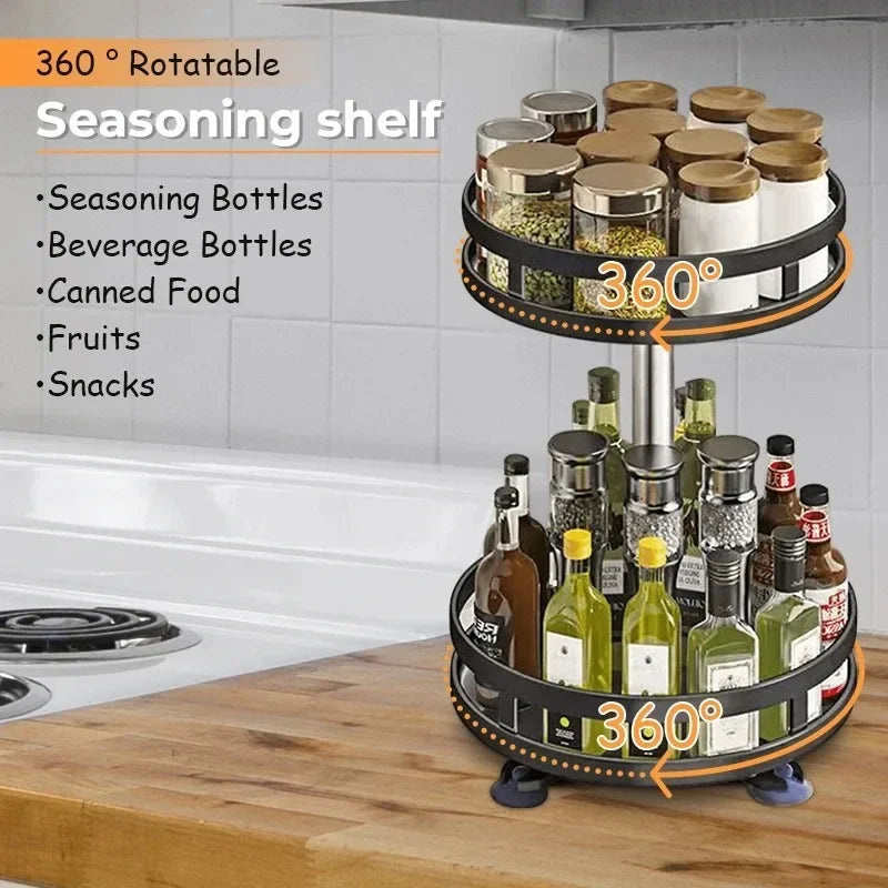 3-Layer 360° Rotating Spice Rack – Non-Slip Carbon Steel Organizer for Jars & Seasonings