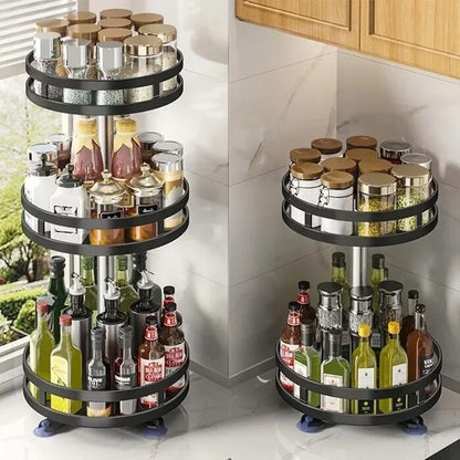 3-Layer 360° Rotating Spice Rack – Non-Slip Carbon Steel Organizer for Jars & Seasonings