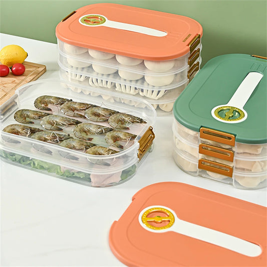 Large Capacity Stackable Frozen Food Storage Box – Multi-Tray Food Organizer with Sealed Handle & Timer Crisper
