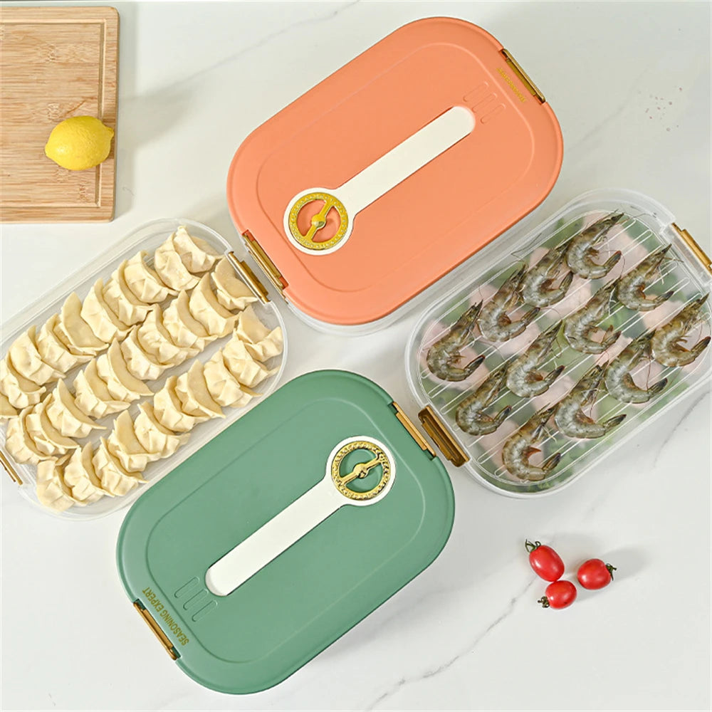 Large Capacity Stackable Frozen Food Storage Box – Multi-Tray Food Organizer with Sealed Handle & Timer Crisper
