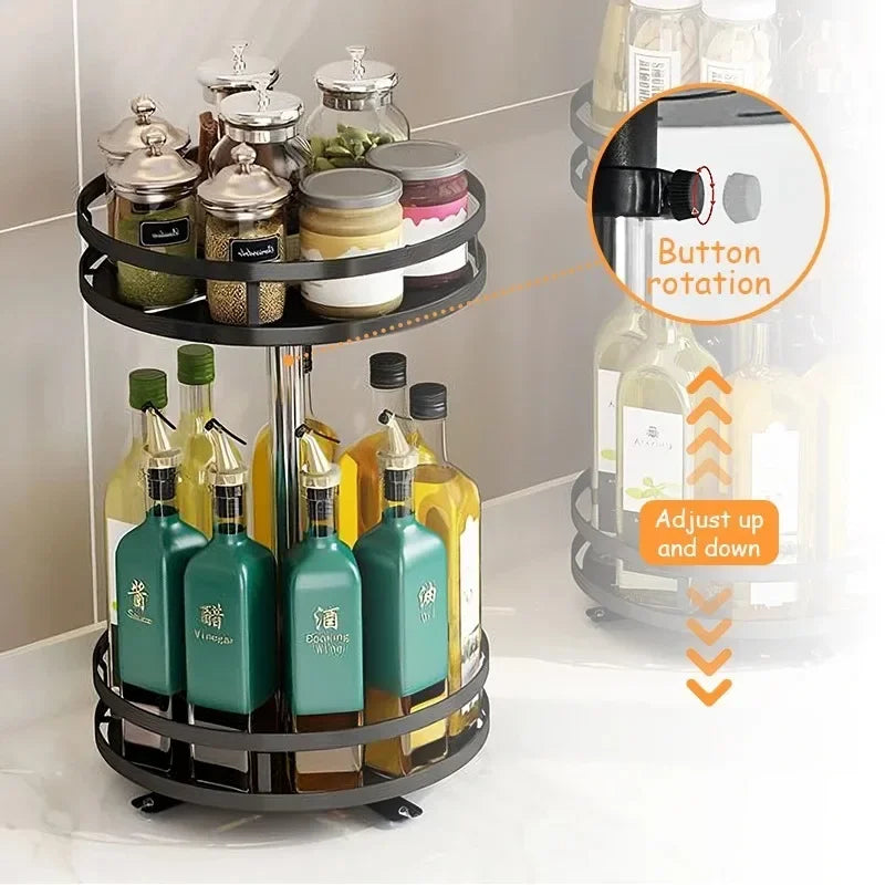 3-Layer 360° Rotating Spice Rack – Non-Slip Carbon Steel Organizer for Jars & Seasonings