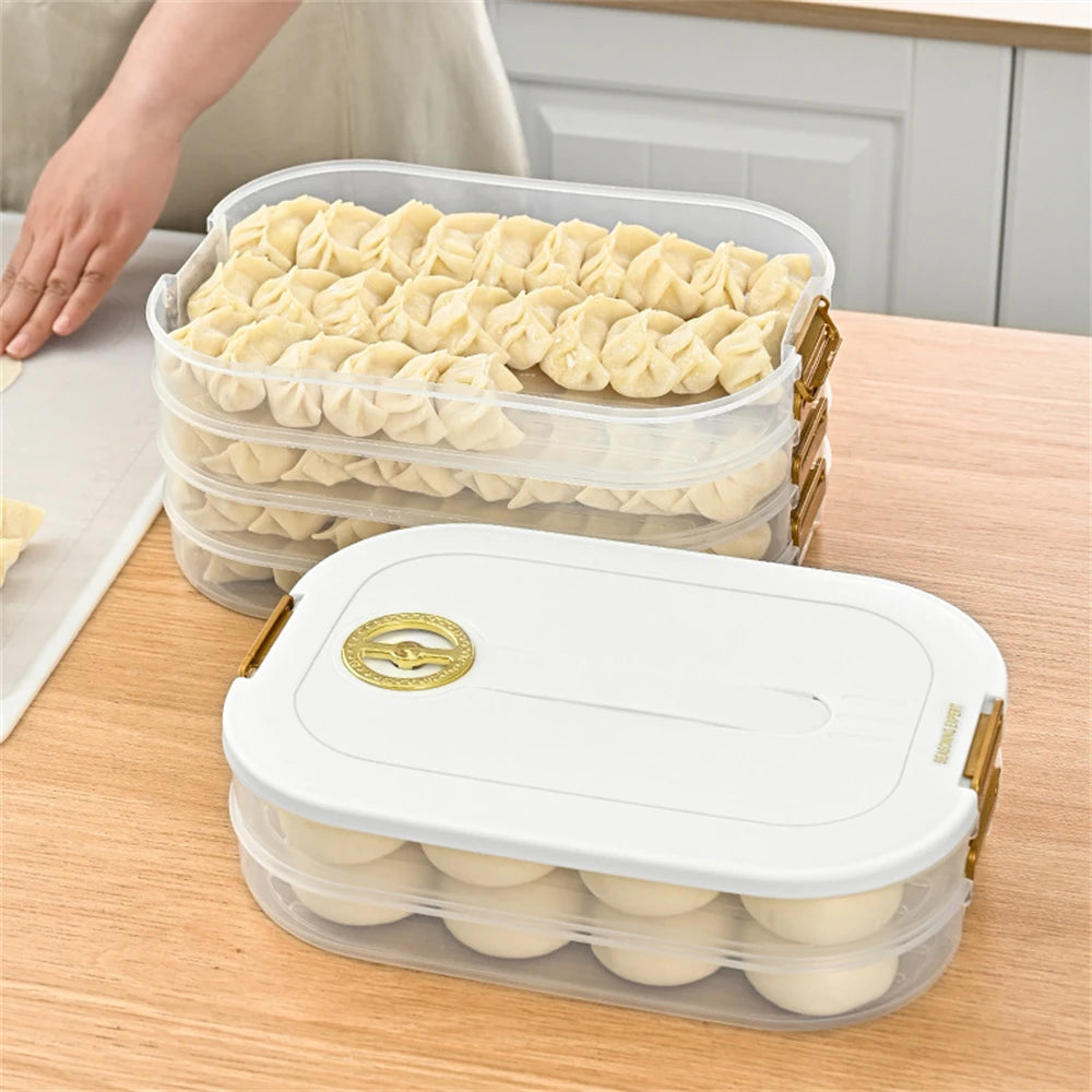 Large Capacity Stackable Frozen Food Storage Box – Multi-Tray Food Organizer with Sealed Handle & Timer Crisper