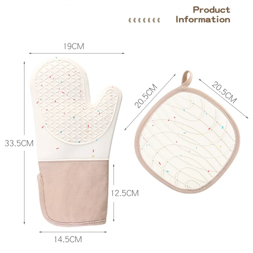 Silicone Oven Mitts Set – Heat-Resistant, Non-Slip Microwave Gloves with Pan Mats for Baking, Cooking & BBQ
