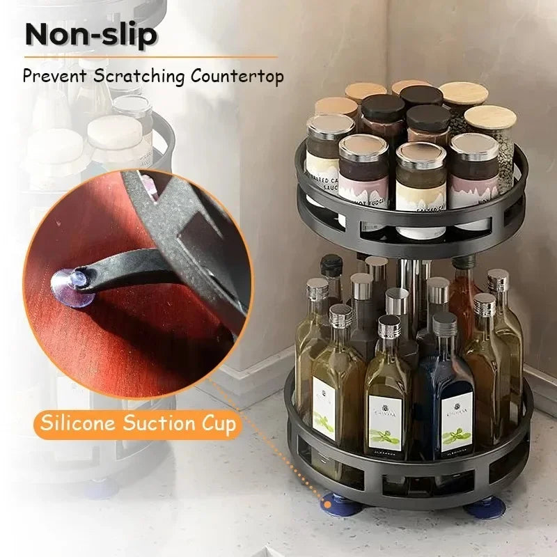 3-Layer 360° Rotating Spice Rack – Non-Slip Carbon Steel Organizer for Jars & Seasonings