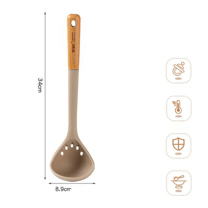Silicone Cooking Utensils Set with Wooden Handle - Heat-resistant and Non-stick Kitchenware