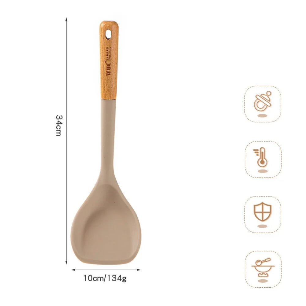Silicone Cooking Utensils Set with Wooden Handle - Heat-resistant and Non-stick Kitchenware